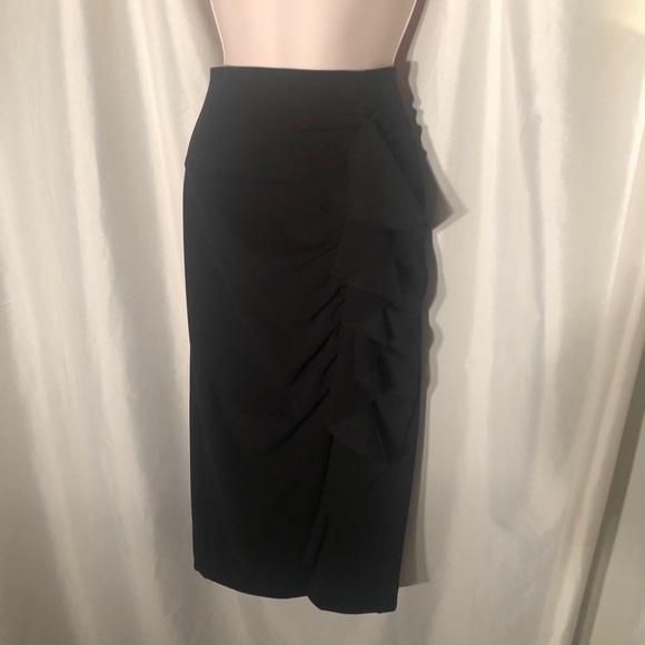 Black Vince Camuto side flounce midi skirt - Picture 4 of 6